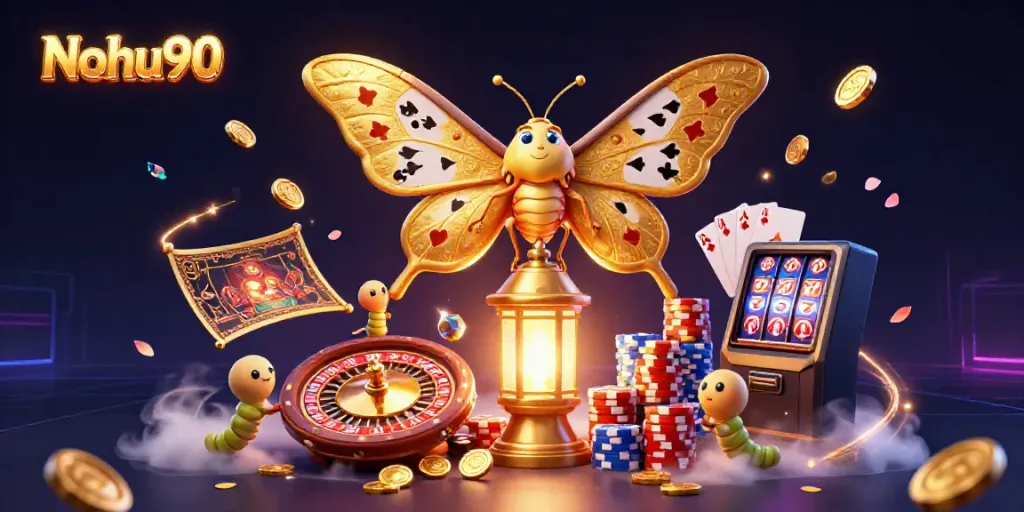 Nohu90 players enjoy vibrant spins with casino elements glowing in a magical atmosphere.