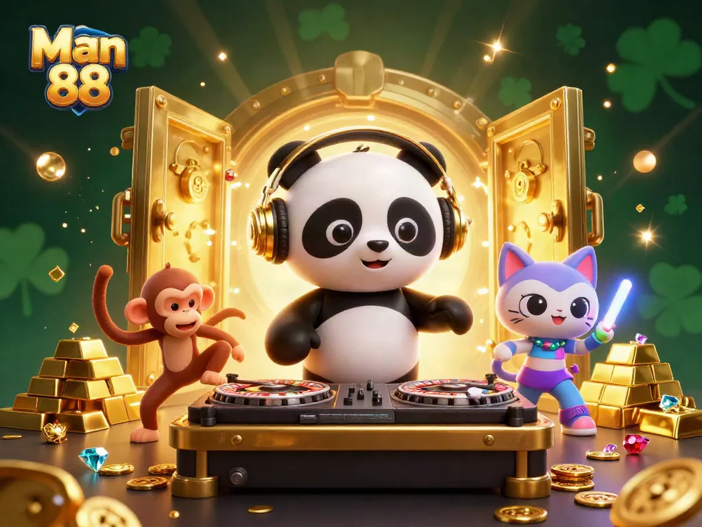 Experience thrilling gaming at Man 88 with dynamic characters and vibrant casino elements.