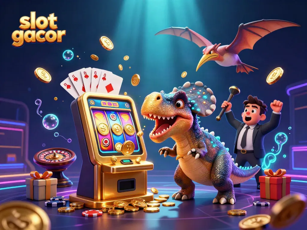 Experience slot gacor action with a pachycephalosaurus creating jackpots while casino chaos unfolds
