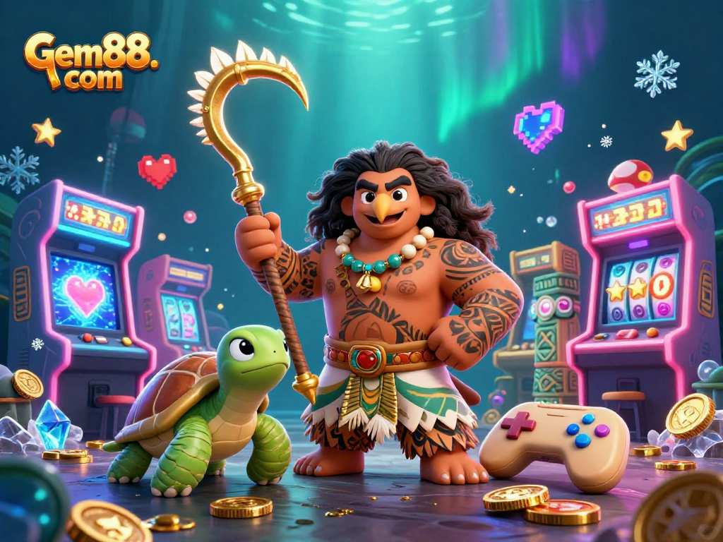 Play big and win at Gem88. com with vibrant 3D illustrations of a casino-inspired adventure featuring exciting game elements.