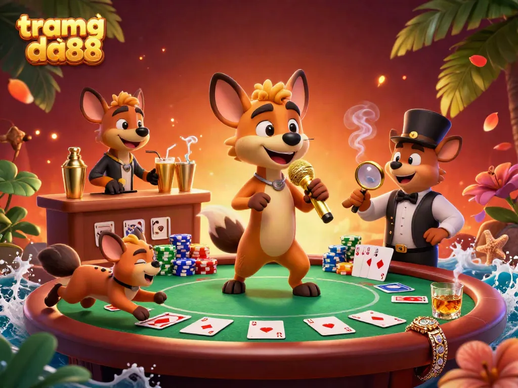 Experience the excitement of tramg chủ da88 as hyenas entertain in a vibrant 3D casino scene.