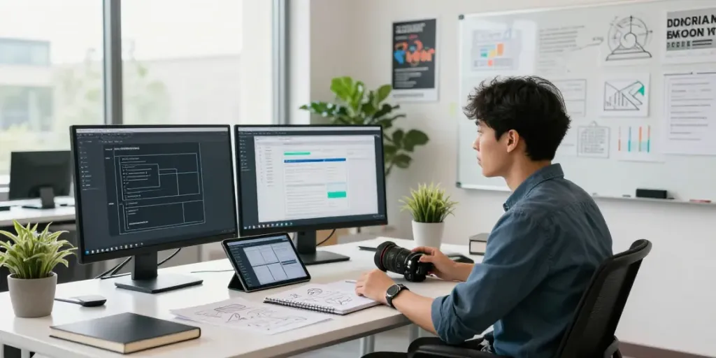 Vibrant workspace illustrating how to publish software articles effectively.