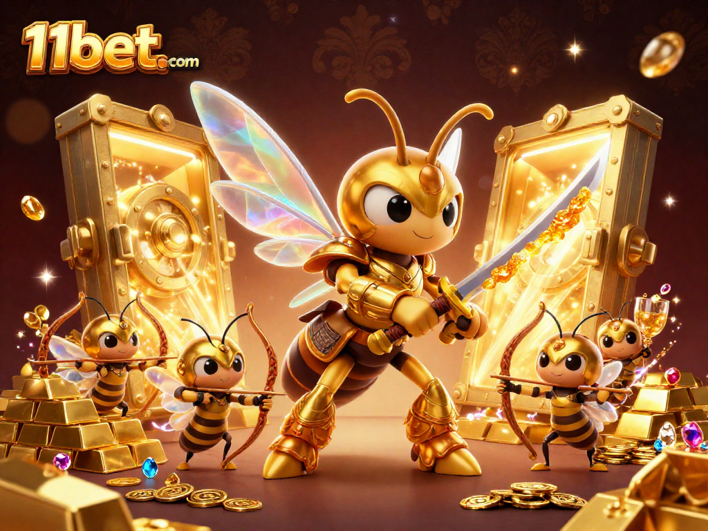 Experience the excitement of 11bet. com with a vibrant 3D casino scene featuring a hornet warrior.