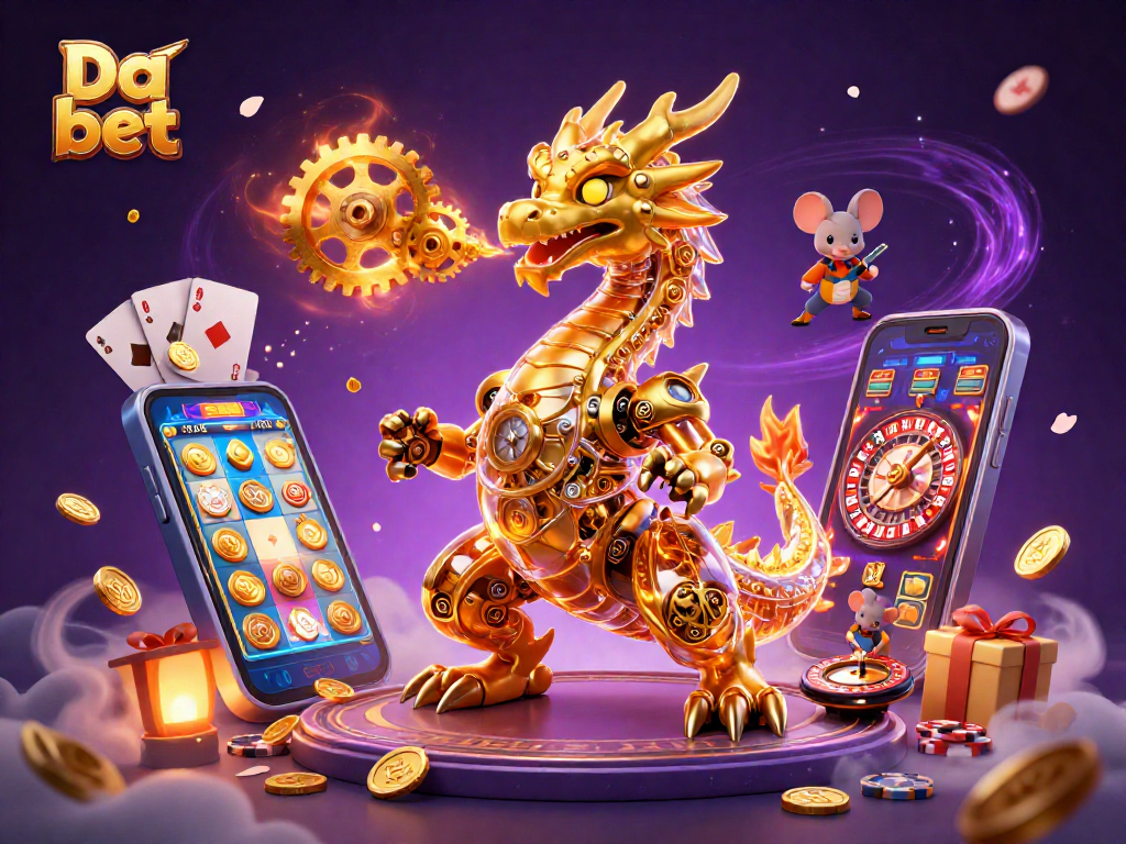 Experience thrilling gameplay at Da bet, with vibrant slot games, golden coins, and immersive 3D elements.