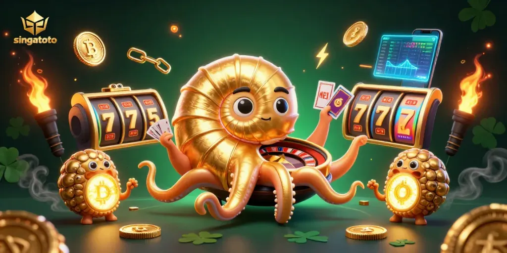 Enjoy thrilling gameplay with singatoto's vibrant casino elements featuring a golden roulette nautilus.