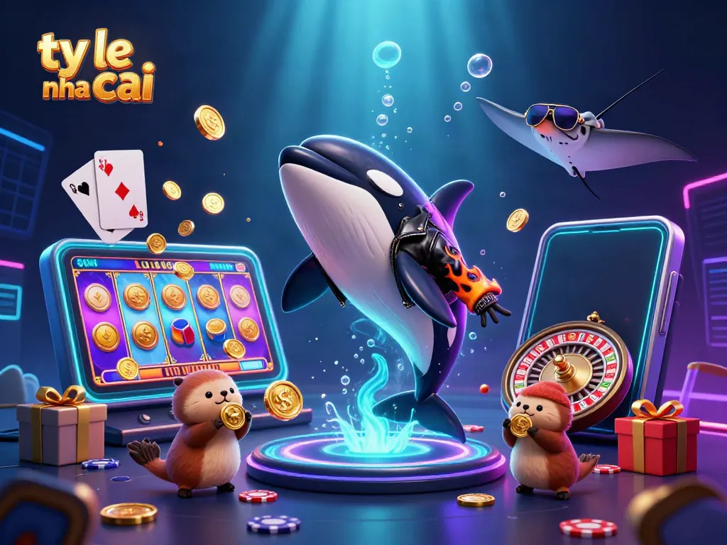 Engaging scene depicting vibrant ty le nha cai with cartoon characters in a dynamic online casino setting.