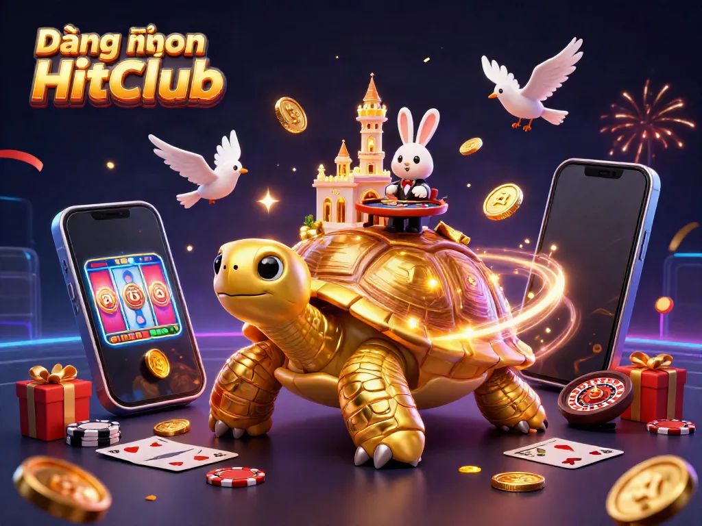 Experience exciting gameplay as you log in to Đăng nhập HitClub with golden turtles and festive elements.