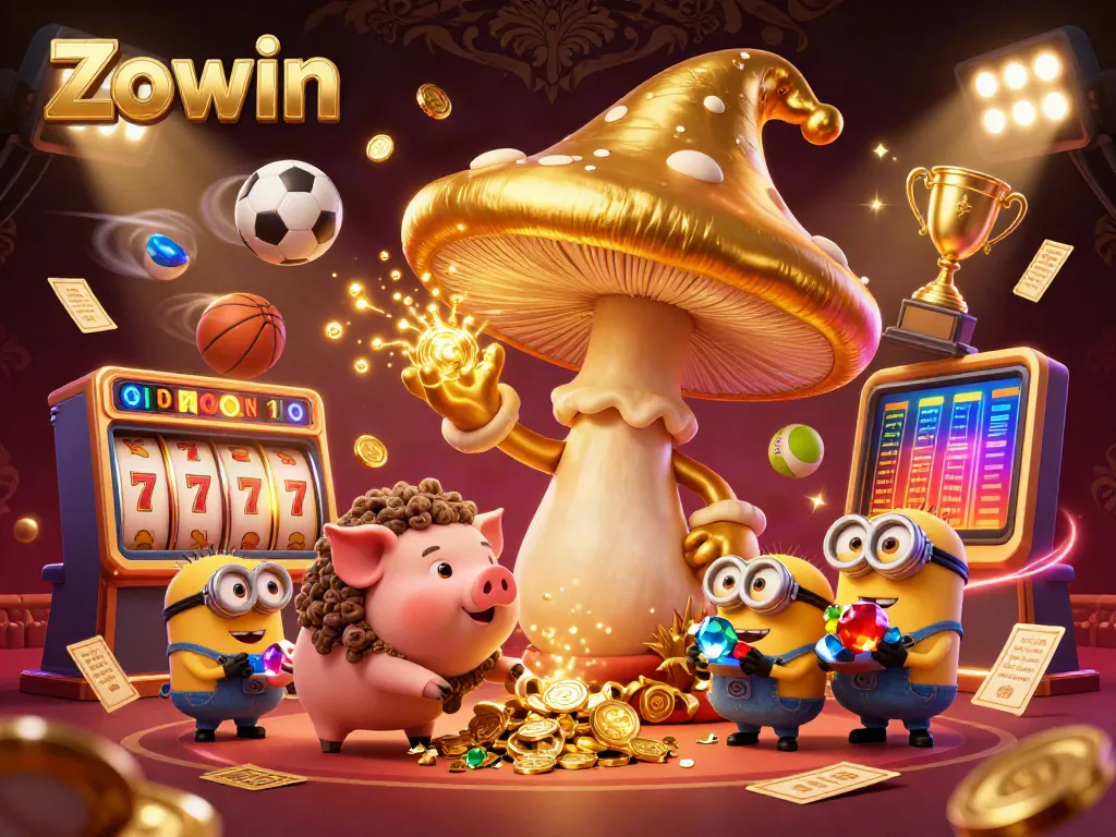 Experience thrilling games at Zowin, where vibrant treasures and sports elements collide in an exciting casino scene.