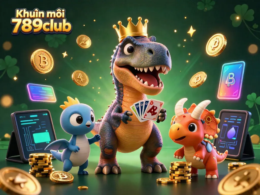 Engage with exciting Khuyến mãi 789club promotions featuring vibrant 3D cartoon characters in a dynamic casino setting.