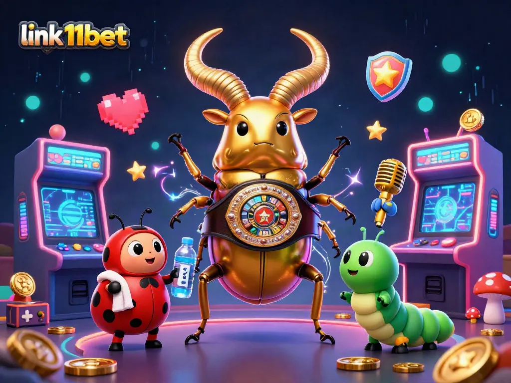 Engage with the link 11bet in an exciting 3D casino scene featuring vibrant characters and gaming elements.