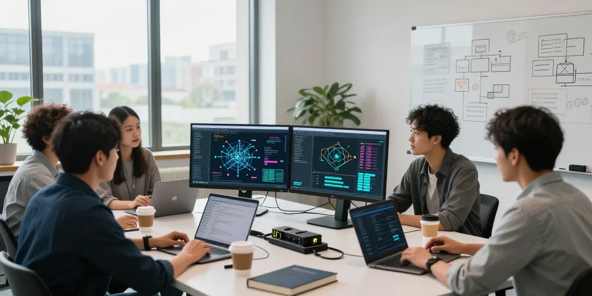 Engineers collaborating on edge computing prototypes in a modern workspace, showcasing innovative tech solutions.