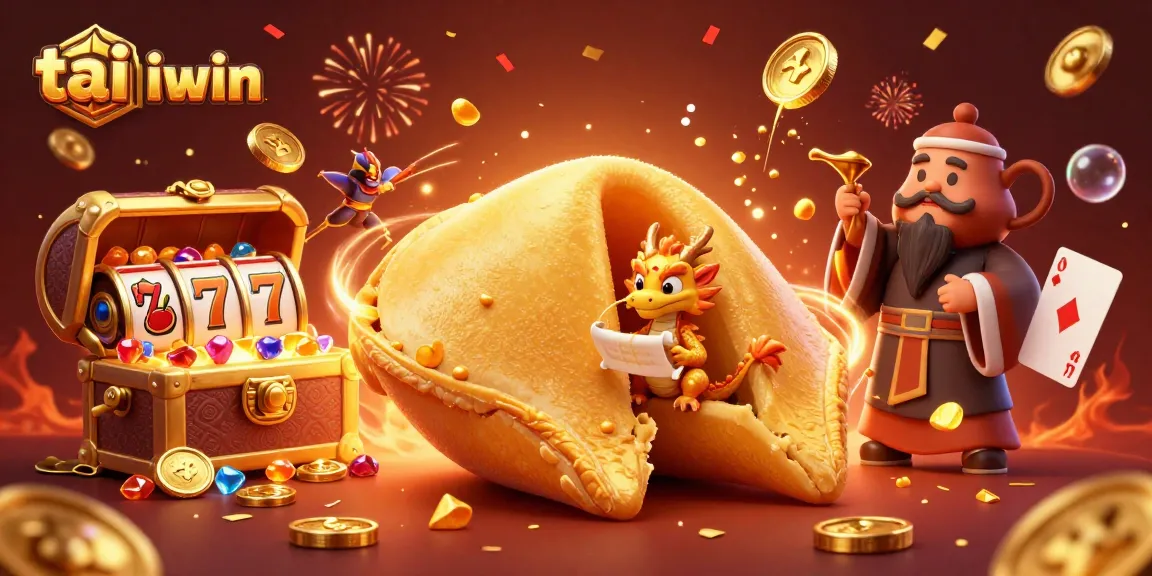 Players win big with tai iwin as a golden fortune cookie reveals treasure in vibrant casino adventure.