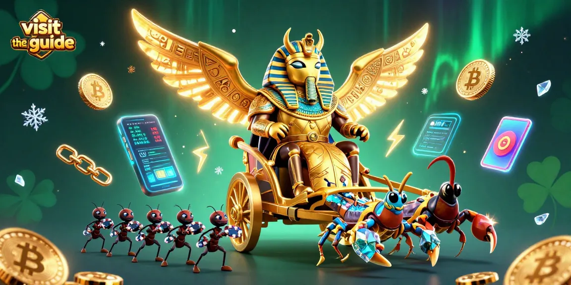 Visit the guide to win big with a colossal golden scarab beetle themed casino illustration.