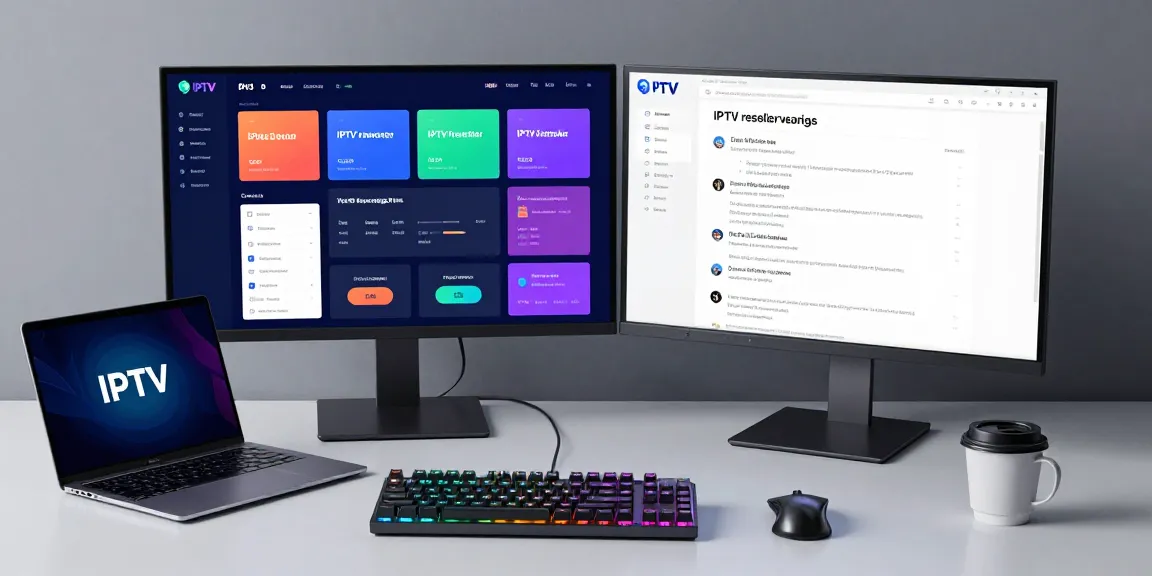 IPTV reseller dashboard in a professional workspace with advanced software tools