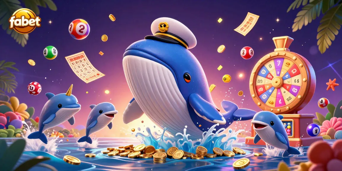 Experience the thrill of fabet with a colorful whale and playful dolphins diving into a sea of casino elements.