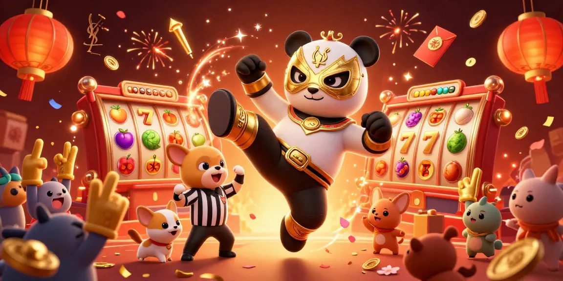 Engage in thrilling gameplay with ysl's dynamic slot machine action featuring a panda wrestler.