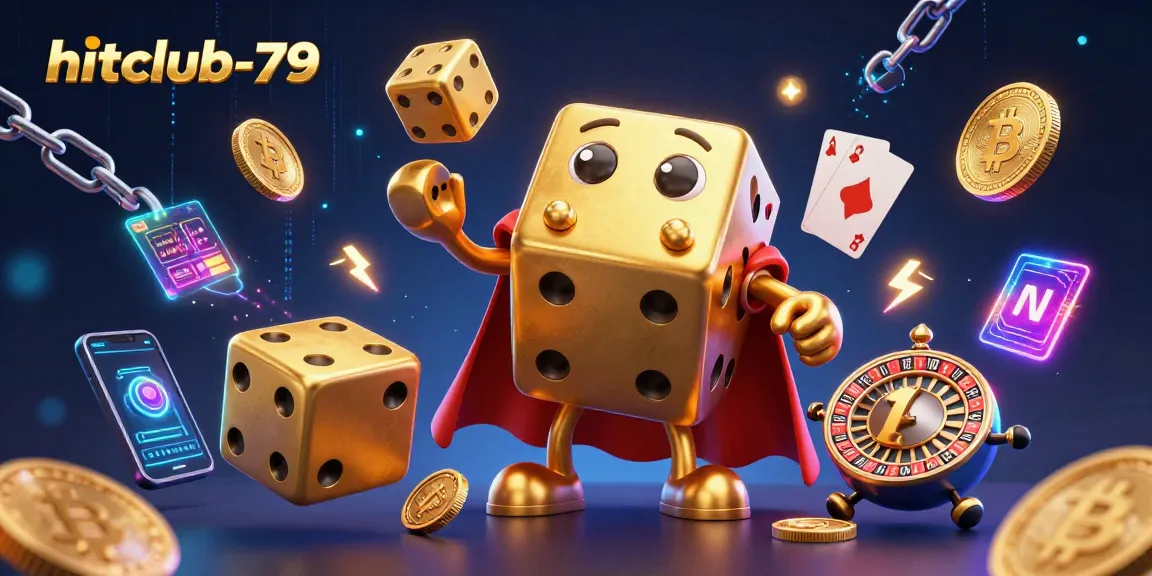 Experience thrilling gameplay with hitclub-79's vibrant 3D casino illustration showcasing crypto elements.